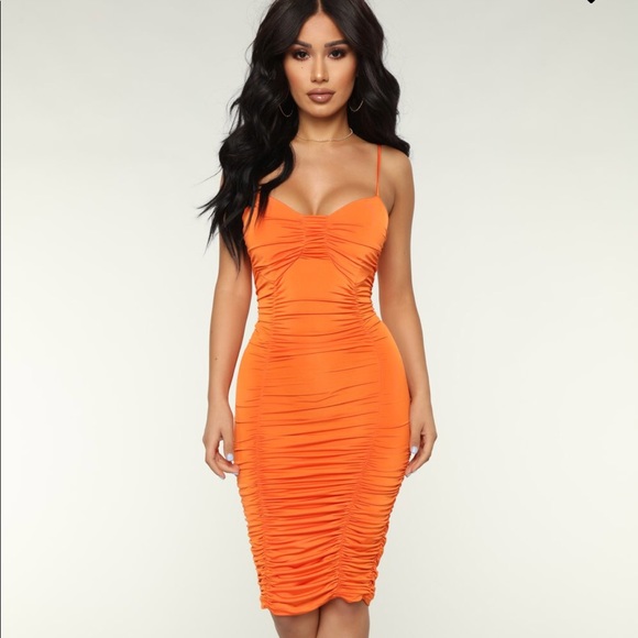 Fashion Nova Dresses & Skirts - Singapore Ruched Dress - Orange NEVER been worn!